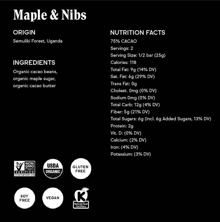 Maple and Nibs Chocolate Bar | Raaka - Olympia Coffee Roasting Company