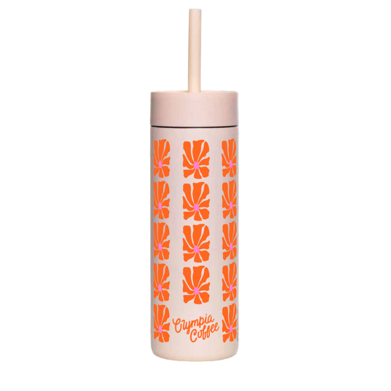 Poppy Fields Pink 16oz Sipper Straw Bottle - Olympia Coffee Roasting Company